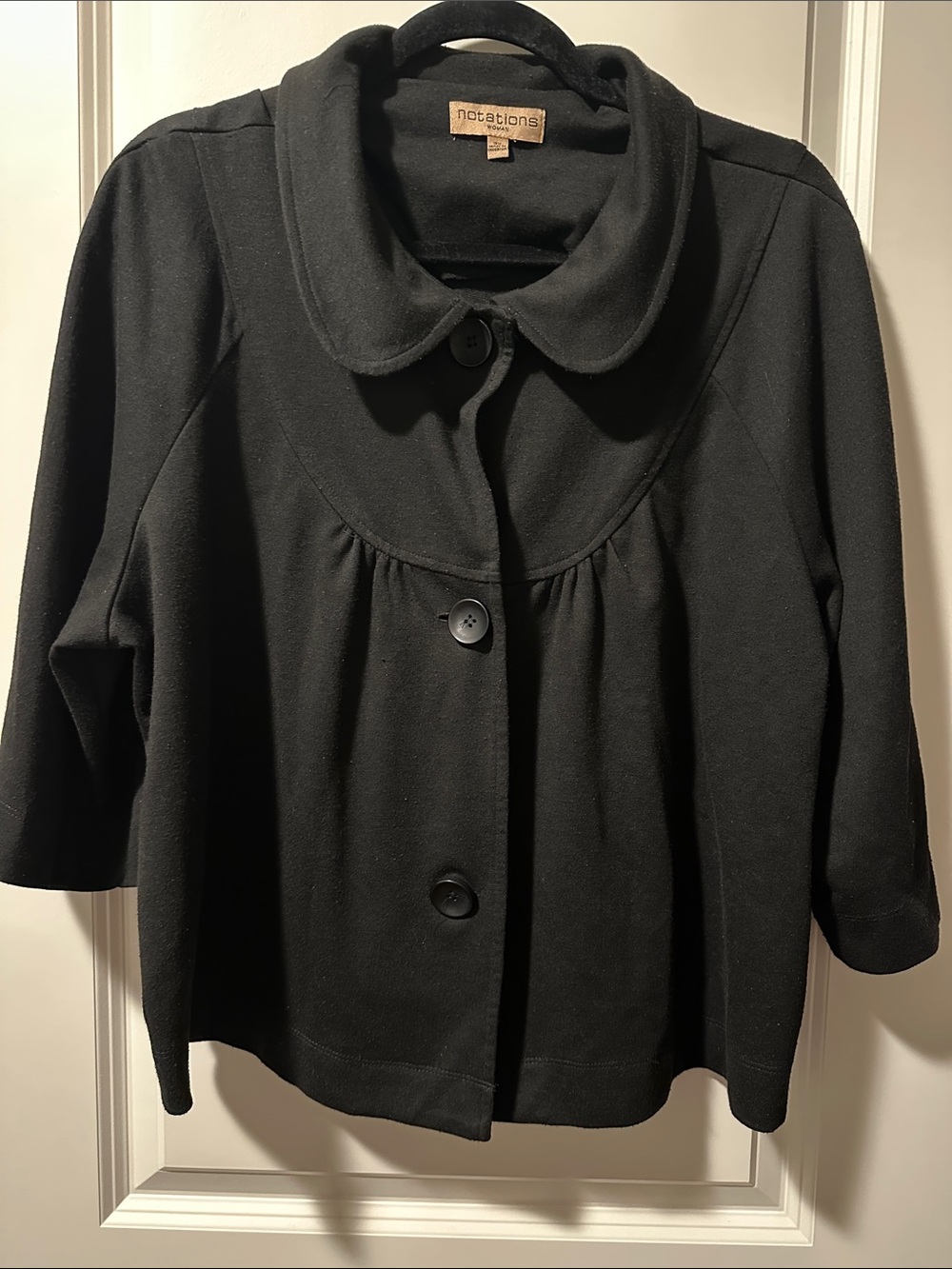 Notations Black Women's Short Lightweight Pea Coat with Rounded Collar